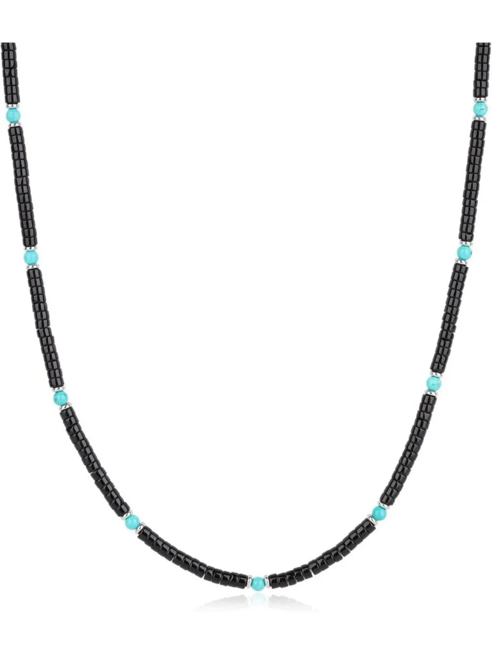 Men's Adjustable Beaded Necklace, Turquoise & Black Onyx Heishi Beads, 20-22